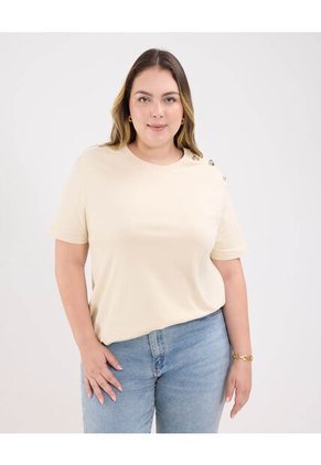 Camiseta Para Mujer Manga Corta Cuello Redondo Color Beige Marca Patprimo #14091417