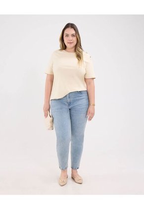 Camiseta Para Mujer Manga Corta Cuello Redondo Color Beige Marca Patprimo #14091417