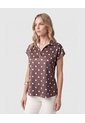 Blusa Cuello Camisero Manga Corta Mujer  Para Mujer Café Patprimo de Patprimo