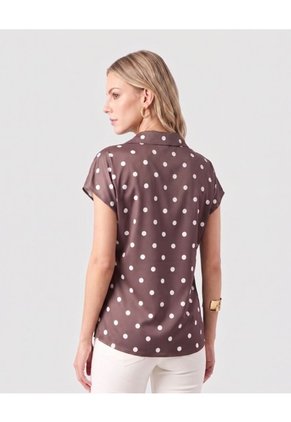 Blusa Cuello Camisero Manga Corta Mujer  Para Mujer Café Patprimo