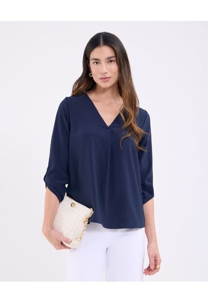 Blusa Manga 3/4 Unicolor   Para Mujer Azul Patprimo