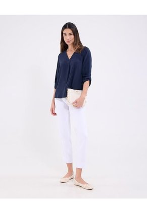 Blusa Manga 3/4 Unicolor   Para Mujer Azul Patprimo