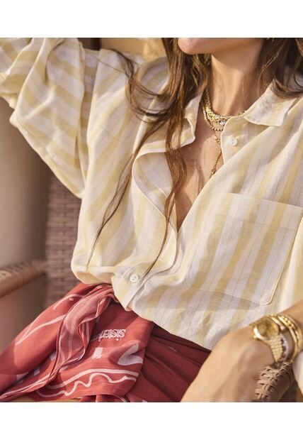 Camisa Oversize De Hombro Caído   Para Mujer Amarillo Patprimo