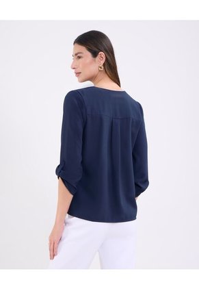 Blusa Manga 3/4 Unicolor   Para Mujer Azul Patprimo