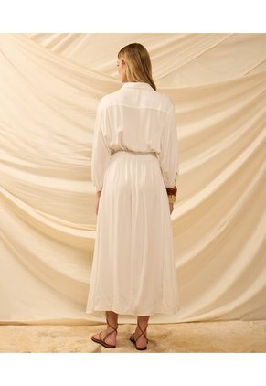 Vestido Largo Camisero Con Bolsillos   Para Mujer Crema Patprimo