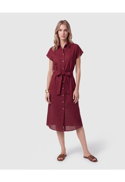 Vestido Camisero Con Cinturón Para Mujer  Vino Patprimo