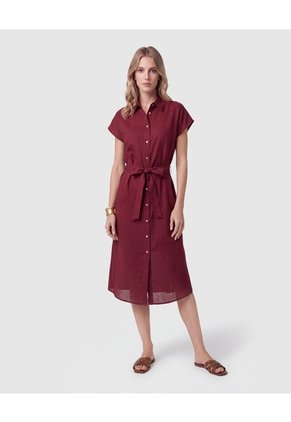 Vestido Camisero Con Cinturón Para Mujer Vino Patprimo