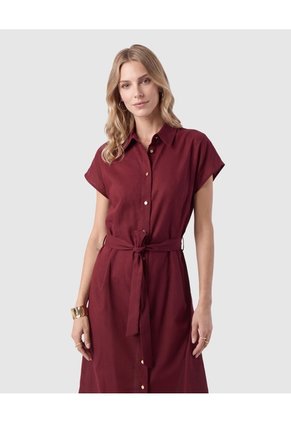 Vestido Camisero Con Cinturón Para Mujer Vino Patprimo