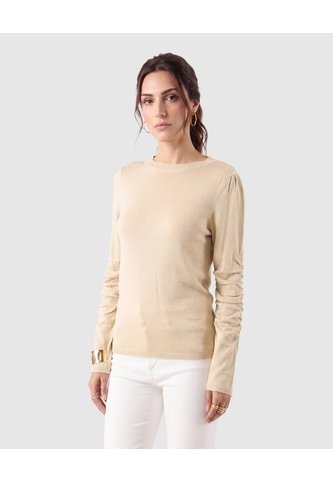 Saco Tejido Mangas Fruncidas Para Mujer  Dorado Patprimo Patprimo