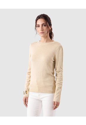 Saco Tejido Mangas Fruncidas Para Mujer Dorado Patprimo