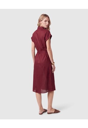 Vestido Camisero Con Cinturón Para Mujer Vino Patprimo