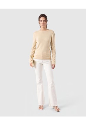 Saco Tejido Mangas Fruncidas Para Mujer Dorado Patprimo