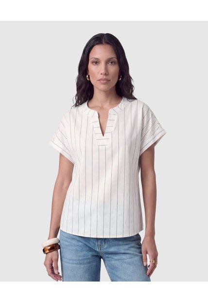 Blusa Cuello Mao A Rayas Para Mujer  Blanco Patprimo