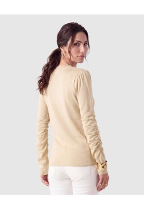 Saco Tejido Mangas Fruncidas Para Mujer Dorado Patprimo