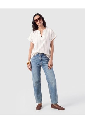 Blusa Cuello Mao A Rayas Para Mujer Blanco Patprimo