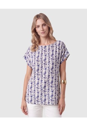 Blusa Manga Corta Cuello Redondo Para Mujer Blanco Patprimo