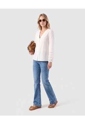 Blusa Cuello En V Detalles Calados Mujer  Blanco Patprimo