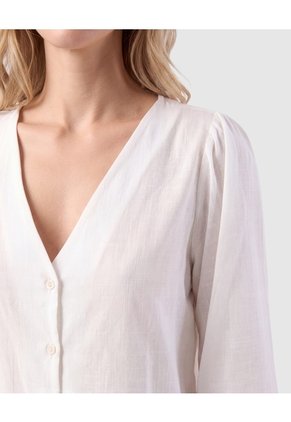 Blusa Cuello En V Detalles Calados Mujer  Blanco Patprimo