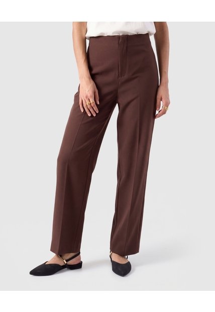 Pantalón Recto Tiro Alto Para Mujer  Café Patprimo