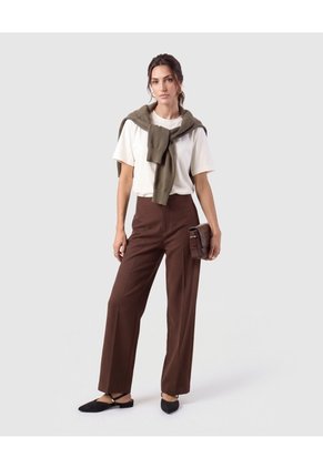 Pantalón Recto Tiro Alto Para Mujer  Café Patprimo