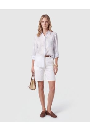 Camisa A Rayas Con Bolsillo Para Mujer Azul Patprimo