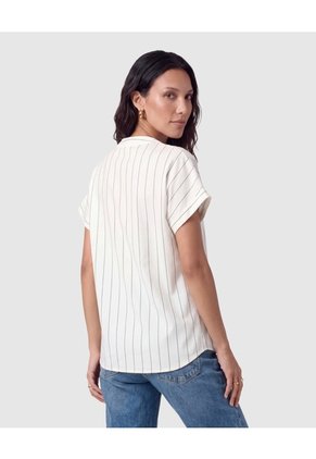 Blusa Cuello Mao A Rayas Para Mujer Blanco Patprimo