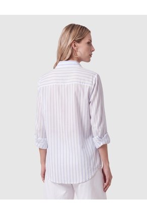 Camisa A Rayas Con Bolsillo Para Mujer Azul Patprimo