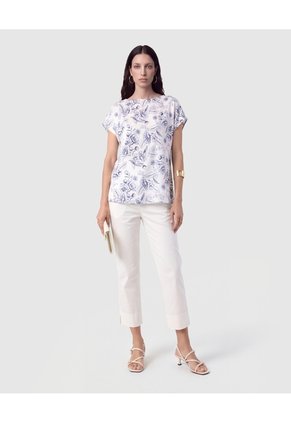 Blusa Estampada Cuello Redondo Para Mujer  Blanco Patprimo