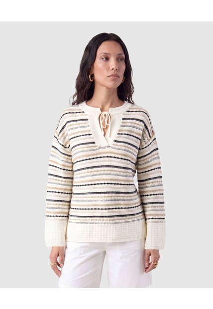 Saco Tejido Cuello Lazo Para Mujer  Crema Patprimo