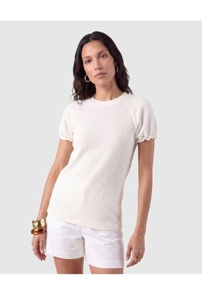 Camiseta Manga Abullonada Para Mujer Crema Patprimo