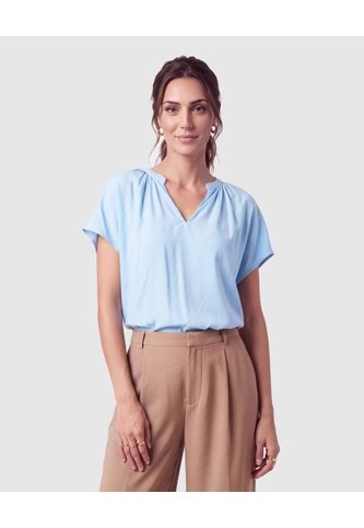 Blusa Cuello V Manga Corta Mujer  Azul Patprimo Patprimo