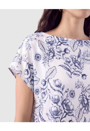 Blusa Estampada Cuello Redondo Para Mujer  Blanco Patprimo