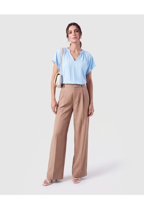Blusa Cuello V Manga Corta Mujer Azul Patprimo