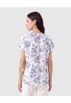 Blusa Estampada Cuello Redondo Para Mujer  Blanco Patprimo