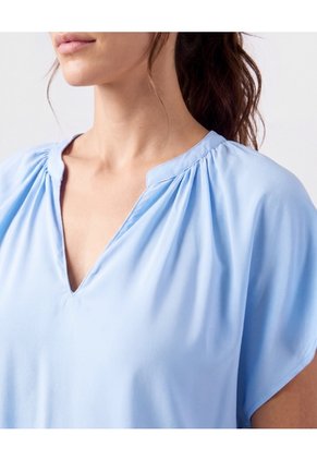 Blusa Cuello V Manga Corta Mujer Azul Patprimo