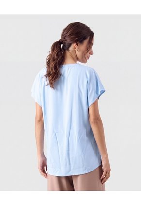 Blusa Cuello V Manga Corta Mujer Azul Patprimo