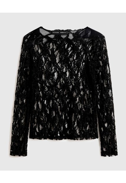 Camiseta Manga Larga Encaje Para Mujer  Negro Patprimo