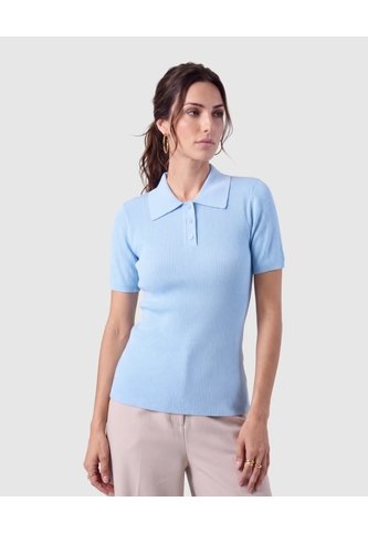 Polo Acanalada Para Mujer  Azul Patprimo Patprimo