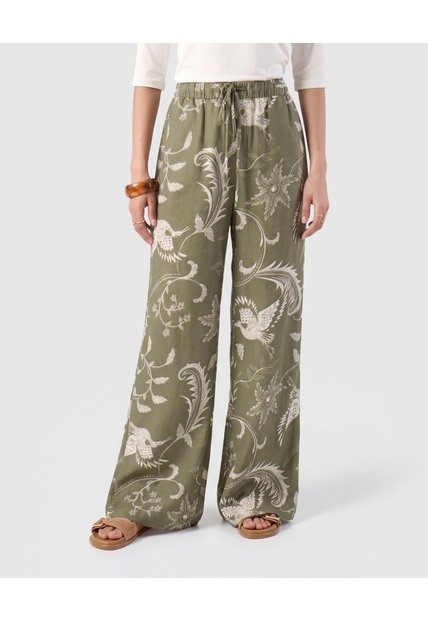 Pantalón Estampado Bota Ancha Para Mujer  Verde Patprimo