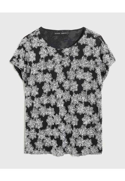Blusa Texturizada Manga Corta Para Mujer  Negro Patprimo