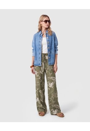 Pantalón Estampado Bota Ancha Para Mujer Verde Patprimo