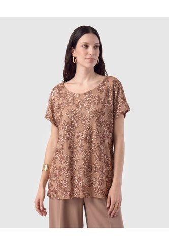 Camiseta Con Bordado De Lentejuelas Para Mujer  Café Patprimo Patprimo