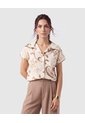 Camisa Manga Corta Cuello Solapa Para Mujer  Crema Patprimo de Patprimo