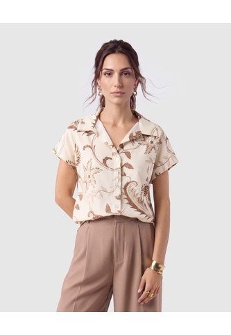Camisa Manga Corta Cuello Solapa Para Mujer  Crema Patprimo Patprimo