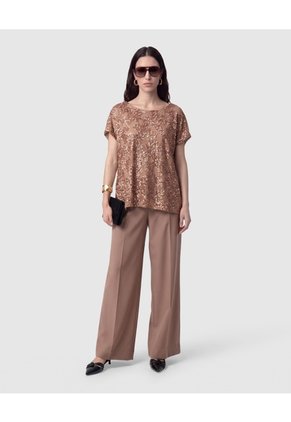 Camiseta Con Bordado De Lentejuelas Para Mujer  Café Patprimo