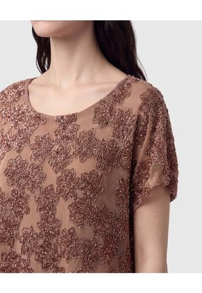 Camiseta Con Bordado De Lentejuelas Para Mujer  Café Patprimo