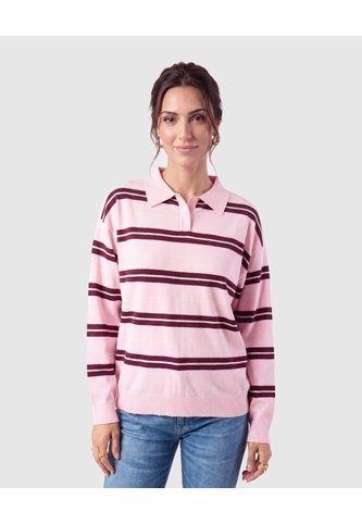 Polo Manga Larga A Rayas Para Mujer  Rosado Patprimo Patprimo
