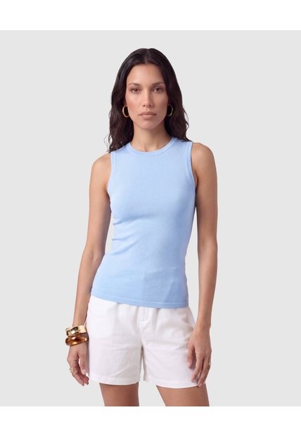 Camiseta Sin Mangas Unicolor Para Mujer  Azul Patprimo