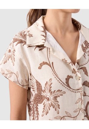 Camisa Manga Corta Cuello Solapa Para Mujer Crema Patprimo