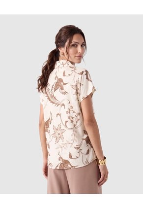 Camisa Manga Corta Cuello Solapa Para Mujer Crema Patprimo